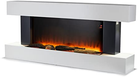 Warmlite WL45033N Hingham Wall Mounted Fireplace with Two Heat Settings and Adjustable Flame Brightness, 2000W, White