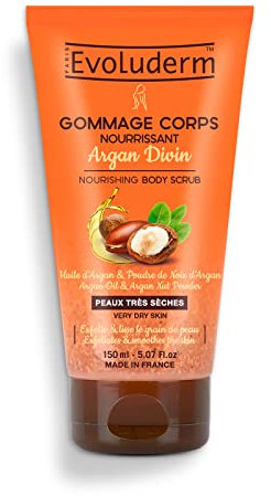 EVOLUDERM - Gommage Corps Nourrissant Argan Divin - 150 ml - 93% d’Origine Naturelle - Végan - Fabrication Française