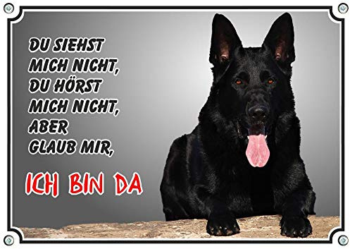 Petsigns Hundeschild - schwarzer Deutscher Schäferhund - wetterbeständiges Metallschild, DIN A5