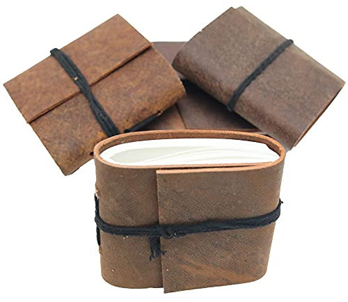 Tuzech Handgjord läderuppsättning med 4 mini klippbok anteckningsbok dagbok tom ofodrad dagbok för kontor||Konstnär|| Arkitekt||Restauranger vintage dagbok för män och kvinnor (ljusbrun)