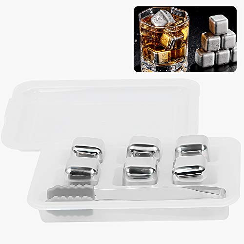 Cubetti di Ghiaccio in Acciaio Inossidabile, ZoneYan Cubetti di Ghiaccio Riutilizzabili Whisky, Pietre di Ghiaccio Acciaio, Whisky Stones Acciaio, Cubetti di Raffreddamento in Acciaio (6 Pezzi)