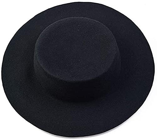 Herren Damen Winter Retro Mode Wollmischung Fedora Hut Krempe Flache Kirche Derby Cap breite Krempe Hut für Party/Ausgehen/Alltag und andere Aktivitäten (schwarz)