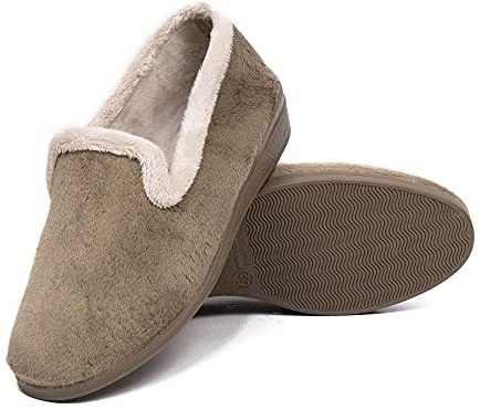 N/S Zapatillas de Casa Mujer Invierno | Zapatos de Borreguillo con Cuña | Pantuflas de Rejilla Cerradas | Suela de Caucho Antideslizante | Calzado de Descanso Térmico | Tallas 35-41