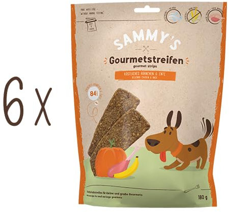 Sammy´s Gourmetstreifen Hühnchen und Ente | Getreidefrei | Schonend hergestellt & luftgetrocknet | Filetstreifen | 6 x 180g