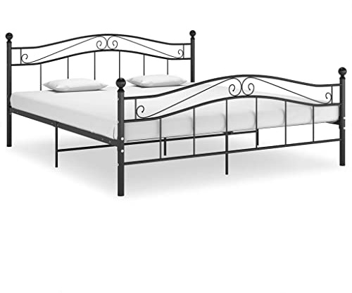 vidaXL Bett mit Lattenrost Metallbett Bettgestell Doppelbett Schlafzimmerbett Ehebett Bettrahmen Schlafzimmermöbel Schwarz Metall 140x200cm