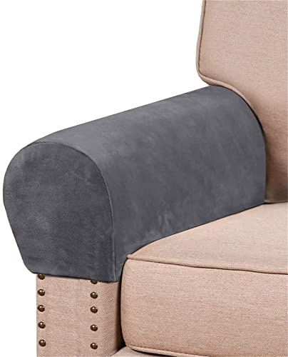 GYHH Elastische Samt Armlehnenbezüge, Armkappen, Für Sessel, Sofa, Sessel, Couch Stretchy Armlehnenbezug, Bequem, Wasserfest, Couch Armlehnenschoner (Grey,2)