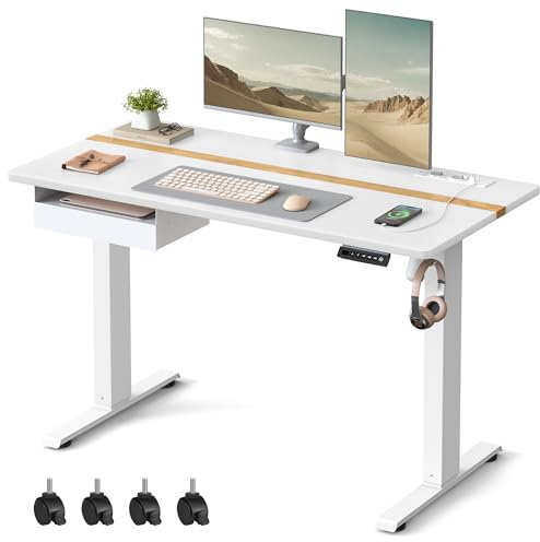 VASAGLE Bureau Électrique Réglable en Hauteur, Bureau Assis-Debout, Surface 60 x 120 cm, Réglable en Continu, Fonction Mémoire de 4 Hauteurs, Blanc LSD112W01