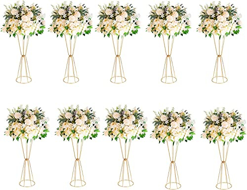 Gold Vasen Hochzeit Tafelaufsätze Blumenständer Metall 60cm hoch Trompete Vasen Geometrische Blumenständer für Hochzeit Party Abendessen Tischaufsätze Dekorative (Gold-10pcs)