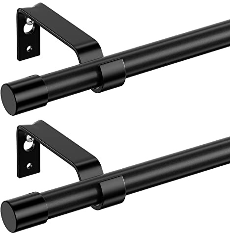 Gardinenstange Schwarz 68 to 157 cm 2 Stück, Wandmontage Schwarze Matt Metall 16mm Durchmesser Gardinenstange Set 1.5m Lang