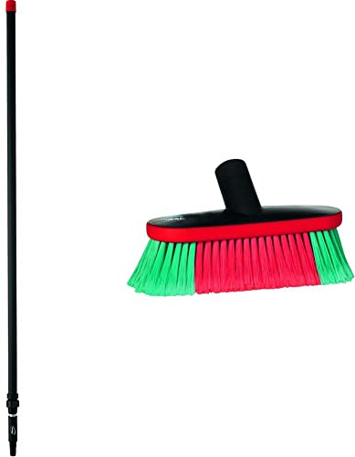 Vikan 297552 Aluminium Telescopic Handle, Black, 32 mm Diameter, 1575 mm Length, 278 x 3.2 x 3.2 cm & 526952 Water Fed Vehicle Brush, Soft/Split, Black, 230 mm Length, 100 mm Width, 120 mm Height