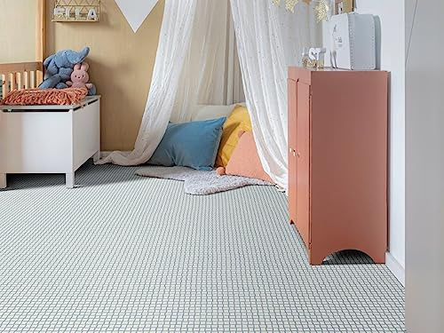 PVC Bodenbelag Vinylboden in blau weissem Mosaik, Zuschnitt (2m breit / 1m lang)