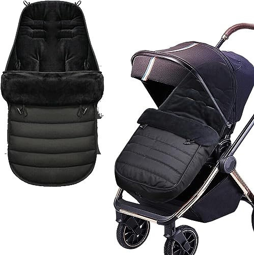Pushchair Footmuff,Baby Stroller Cosy Toes Liner Buggy Padded,Universal Baby Sleeping Bag Footmuff,Windproof Warm Thick Cotton Pad Fitting for Pushchairs Strollers Prams Buggy, Black
