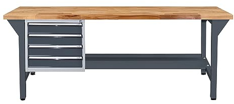 PROREGAL Werkbank Giant Rhino Plus mit 4 Schubladen | HxBxT 84x200x70cm | Traglast 500kg | Anthrazitgrau/Anthrazitgrau | Werkstatttisch Werktisch Packtisch Arbeitstisch