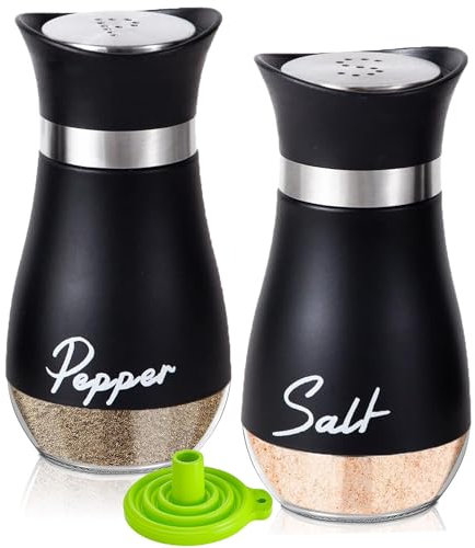 UDQYQ Edelstahl Salz- und Pfefferstreuer Set mit Glasflasche, Gewürzspender Küchenzubehör für Haus, Küche, Restaurant, Esstisch (Schwarz)