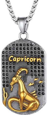 JewelryWe Sternzeichen Kette Herren Erkennungsmarke: Edelstahl 12 Sternbilder Tierkreis Horoskop Dog Tag Hundemarke Anhänger mit Gravur Konstellation Halskette für Männer Gold Silber