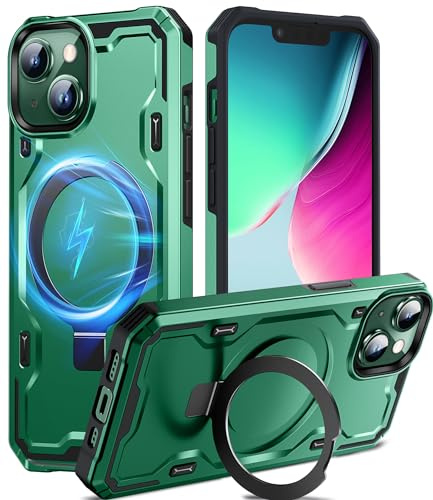 Chicfun Armour Defense für iPhone 13/14 Hülle für MagSafe mit Magnet Ständer Ringhalter [360° Robust, NR.1 Militärisch Stoßfest] Handyhülle iPhone 13/14 Case Cover Panzerhülle Dark Green