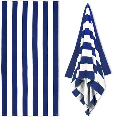 HENBAY Large Oversized Beach Towel - 35 x 70 Inch Microfiber Pool Towel, Navy Striped Quick Dry Cabana Swim Towel