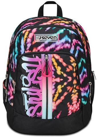 Seven Sac à dos d'école avancé, noir fuchsia, multi-shade girl, sac à dos double compartiment avec haut-parleur sans fil, poche pour ordinateur ou tablette, poche pour bouteille d'eau et organisateur,