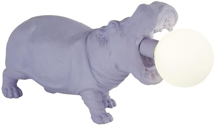 Licht-Erlebnisse Kinderzimmerleuchte Tisch Nilpferd Flieder Weiß H: 22 cm Kugelschirm Glas Filz Resin G9 Kinderlampe Mädchen Jungen Tischleuchte