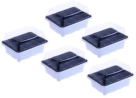 POPETPOP 5 Sätze 12 Garten Starttablett keimsprossen Box pflanzensamen wachsende Schalen Setzling Starter zimmerpflanzen Anlage Sukkulenten-Topftablett Tablett mit 12 Löchern Isolierung