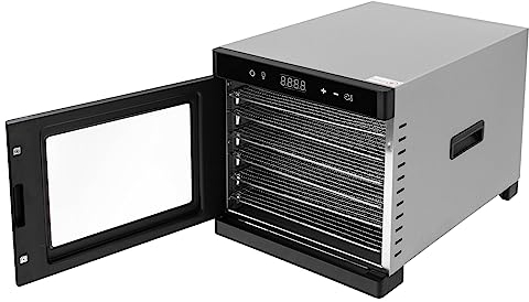 Essiccatore in acciaio inox 700 W, essiccatore a 6 piani con regolatore di temperatura 35 – 75 ℃ e timer da 1 – 24 ore, essiccatore per verdure, frutta, carne, fiori (nero)