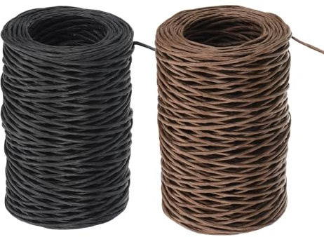 PATIKIL 164 Feet Floral Bind Wire Wrap Twine, 2 Pcs 2mm Florist Wire Iron Wire Paper Covered Vine Wrapping Binding Wire for Flower Bouquets, Khaki Black