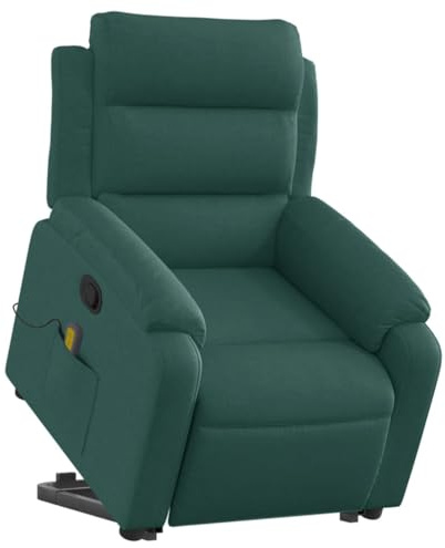 vidaXL Massagesessel, Verstellbar Sessel mit Aufstehhilfe, Fernsehsessel Relaxsessel mit Liegefunktion, Liegesessel Aufstehsessel Polstersessel, Dunkelgrün Stoff