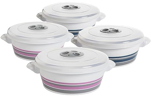 SUSTANIA Mikrowellengeschirr mit Deckel, Dampfregelventil und Griff, 4er Set Mikrowellen Geschirrset, 4 Stück V = 2l, aus lebensmittelechtem Kunststoff (Mehrfarbig)