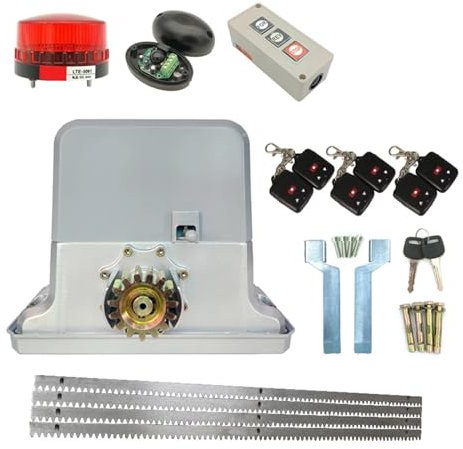 Kit de abridor automático de puerta corredera, Operador automático de puerta corredera de 1800KGS de Motor AC220V/110V como Motor de puerta de cierre de puerta (sensor, botón, lámpara, opcional) Paque