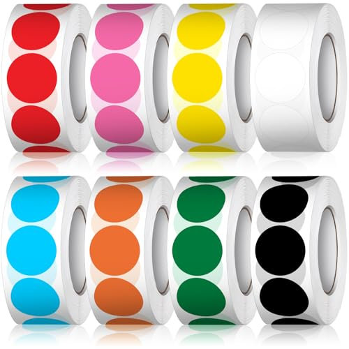 4000 Stück 20mm Schusspflaster Klebepunkte Bunt 8 Farben Punkte Aufkleber Markierungspunkte, Runde Aufkleber Farbige Klebepunkte, Stickers Etiketten Selbstklebende Glue Dots für Basteln Kalender