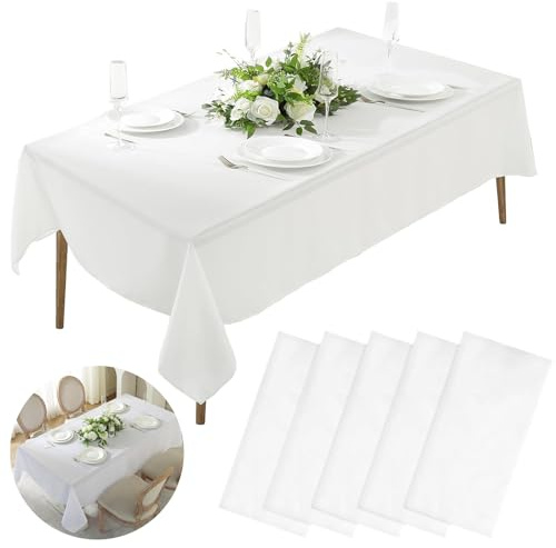 5 Einweg-Tischdecken, rechteckig, weiß, Einweg, Geburtstag, geeignet für Partys, Geburtstage, Hochzeiten und Bankette (137 x 274 cm)