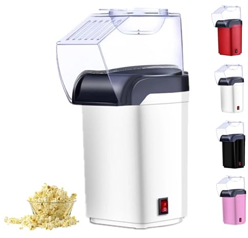 Portable Popcorn Maker, Popcorn Machine, Mini Air Popper Popcorn Maker, Hot Air Popcorn Popper Maker, Fully Automatic Home Hot Air Popcorn Popper Maker, Suitable for Home, Movie Theater (White)