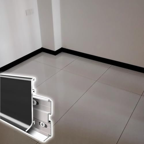 Sockelleiste Sockelleisten Fussleisten Aluminium-Sockelleiste mit Zubehör, Flexibel Wandsockelleiste für Zuhause, Lange Lebensdauer Sockelleiste Trim Molding für Bad Küche Garage(2.4x197 inch/6x500 cm