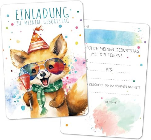 BIROYAL 13x Tier Einladungskarten Kindergeburtstag Mädchen Junge mit Umschläge - Geburtstagseinladungen Mädchen - Einladungskarten Geburtstag Kinder 105x148mm - Geburtstagsfeier Partyeinladungen