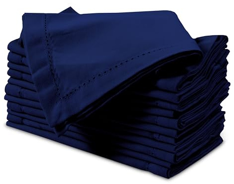 Encasa XO Tygservetter set med 12 | Ren bomull med skalas fåll | blå skotsk | fyrkantig storlek 43 x 43 cm | servetter - maskintvättbara och återanvändbara