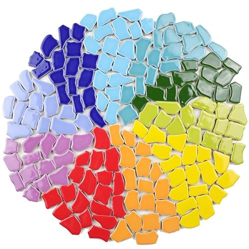 Yuvori Mosaikfliesen in gemischten Farben, 0,5 kg – große unregelmäßige Keramikfliesen, ideal für DIY-Bastelarbeiten, Badezimmer, Küche, Wohnzimmer, Garten und Außendekoration (große unregelmäßige)
