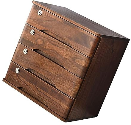 Schreibtisch-Aktenschrank aus Massivholz mit abschließbaren Schubladen, braun, 4 Etagen, Aufbewahrungsbox