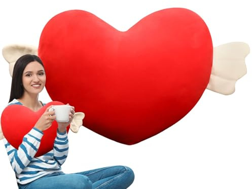 Flauschiges Herzkissen – flauschiges Plüschkissen mit Engelsflügeln, Weihnachts-Dekokissen für Valentinstag | Herzförmiges Kissen für Innen- und Außendekoration