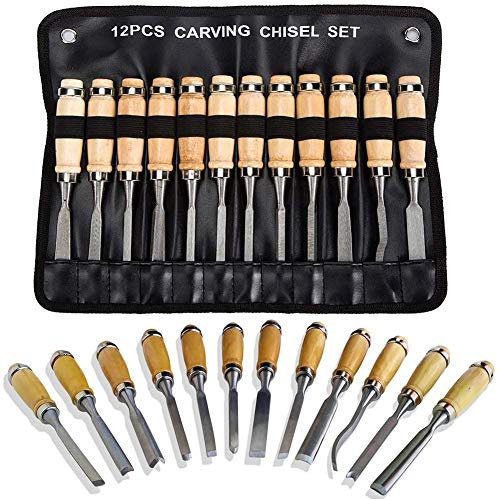 MYUYEE Set di scalpelli Professionali per Intaglio del Legno 12 Pezzi Utensili affilati per la Lavorazione del Legno con Custodia per Il Trasporto Ideali per,