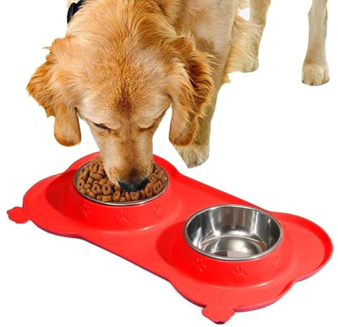 Sghtil Juego de cuencos de agua y comida para perros, cuencos dobles para gatos, plato de agua antideslizante para mascotas, para perros pequeños, medianos, grandes, gatos, cachorros