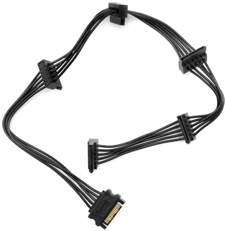 15 Pin SATA Cables Power Splitter Male 1 to Female 5 Adapter Cable Hard Drive SATA Power Serial Port Extension Cord for HDD SSD Optical Drives 19.7 inch Black