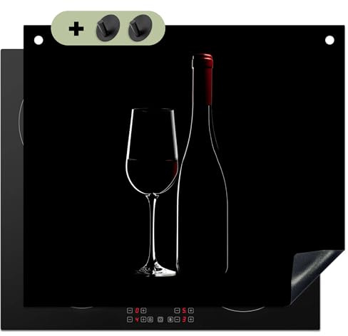 KitchenYeah© Herdabdeckplatte Einteilig Küche Herdabdeckung Induktionsfeld | 60x52 cm - Ceranfeld Herdabdeckplatten Vinyl Matte, Spritzschutz Küchenrückwand Schwarz - Wein - Glasflasche