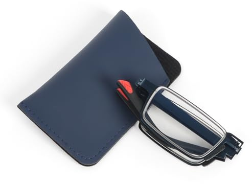 MMOWW Gafas de Lectura Rectángulos Plegables Para Hombres y Mujeres con Una Funda de Cuero Negra Anti - luz Azul Gafas (Azul, +3.0)