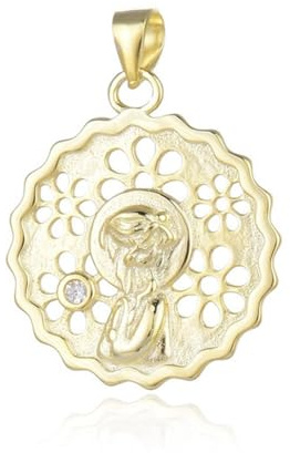 Minoplata Medalla Primera Comunión calada Virgen Niña de Plata chapada en Oro y Circonita