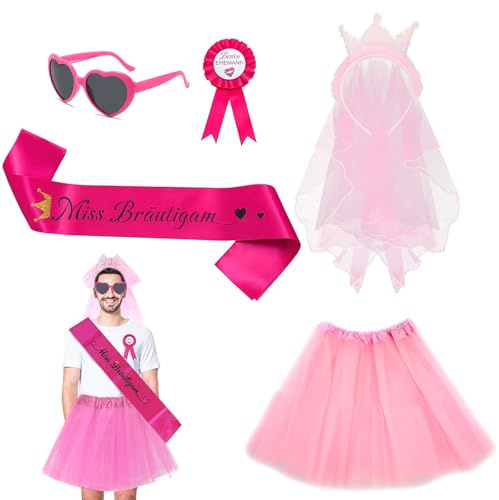 SGQTGIMU 5 Stück Junggesellenabschied Männer Kostüm Herren Junggesellenabschied Jga Kostüm Männer Jga kostüm Set mit tütü Herren, Schärpe, Abzeichen und Haarreif für Hochzeitsparty Spoof