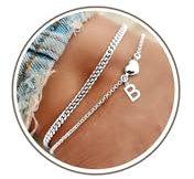 DORANA Anklets for Women Silver Waterproof Initial Anklets with Letter Heart Charm Women Adjustable Ankle Chains Foot Gift for Her Initial Foot Jewelry,B