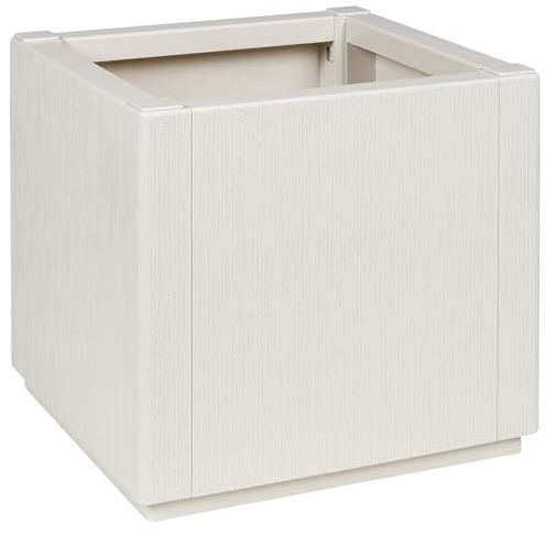 HaoChrymec Pflanzkasten mit Bewässerungssystem, Synthetisches Polypropylen, Rattan-Look Design, Blumenkasten Balkon, Pflanzkübel Outdoor, Hochbeete für Garten, Weiß, 36x36x35 cm