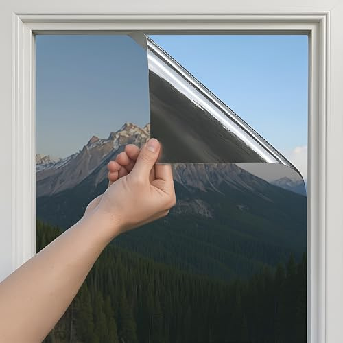 Pellicola Per vetri Finestre - 45x200 cm. Pellicola per Vetri Finestre Privacy Effetto Specchio. Pellicole Protettive Anti-UV con Accessori per Applicazione - Spatola e Taglierino.