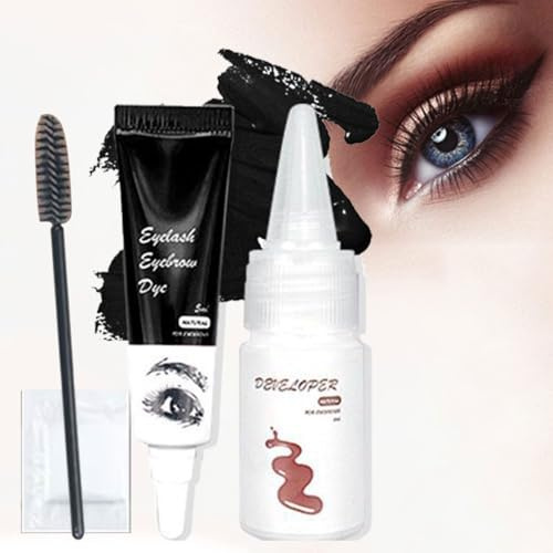 Noir Kit Teinture pour Sourcils,Kit Coloration des Sourcil avec Couleur,Crème Oxydante et Brosse,Kit Teinture Sourcils,Eyebrow and Eyelash Dye Kit,Kit pour Cils et Sourcils Gel