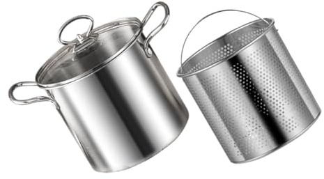PartyKindom Cazo Inoxidable con Cesta para Freír y Mango Ergonómico Olla Profunda para Cocina para Inducción y Fácil Limpieza Kit de Utensilios para Freír Alimentos